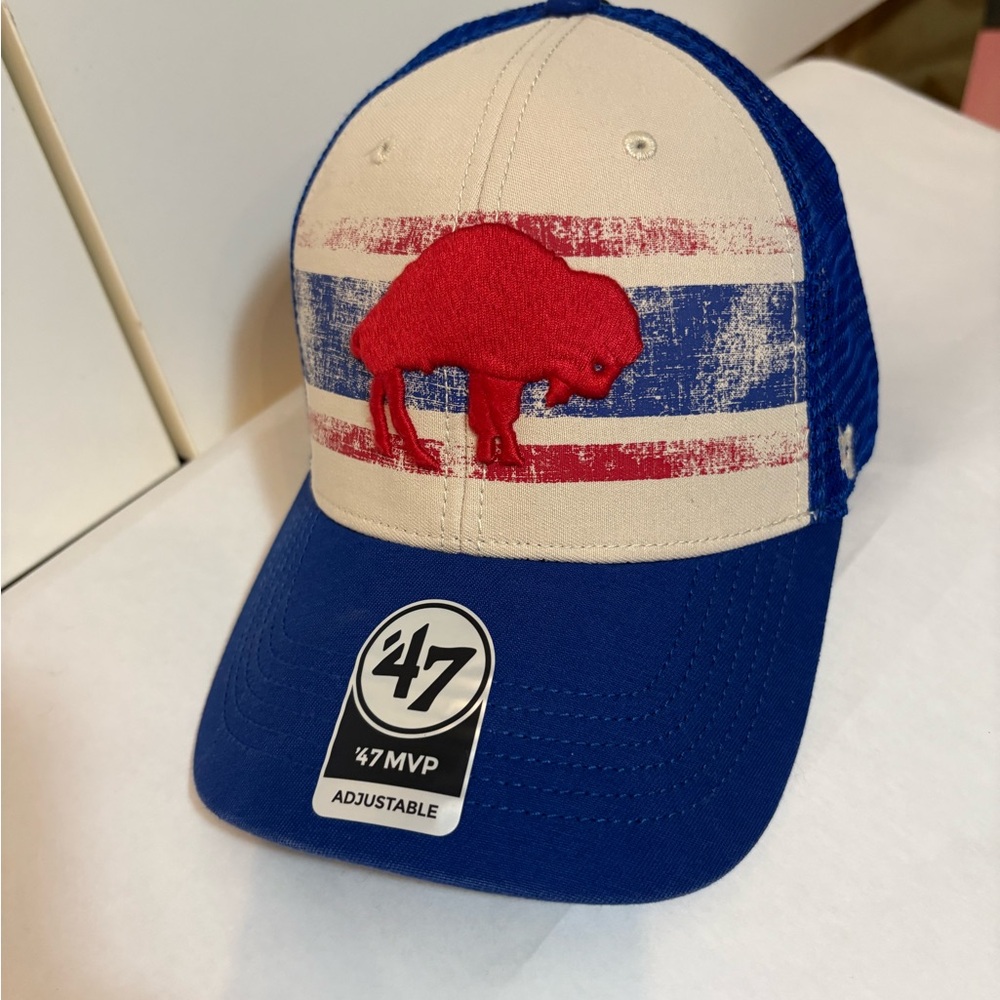 NWT 47 Brand Buffalo Bills Blue and Cream Cap with Red Buffalo